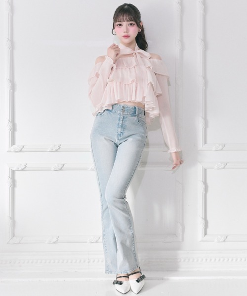 OLIVE des OLIVE（オリーブデオリーブ）の「【Belle Charme】Back Logo Flare Denim（デニムパンツ・レディース・グレー/ブラック/サックスブルー・MEDIUM/SMALL）」の12枚目の写真