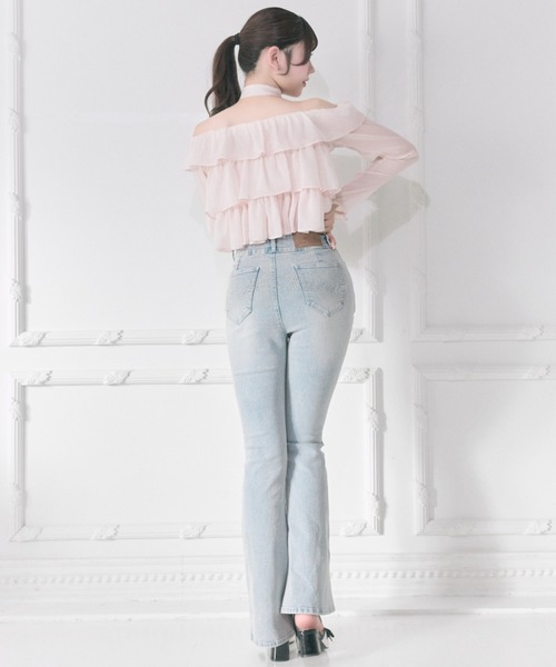 OLIVE des OLIVE（オリーブデオリーブ）の「【Belle Charme】Back Logo Flare Denim（デニムパンツ・レディース・グレー/ブラック/サックスブルー・MEDIUM/SMALL）」の14枚目の写真