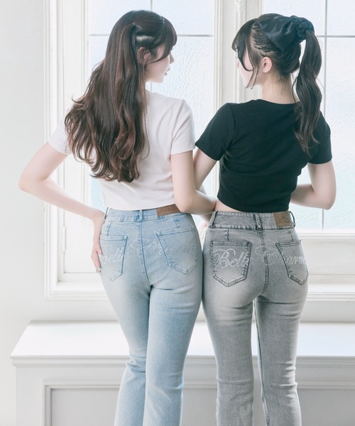 OLIVE des OLIVE（オリーブデオリーブ）の「【Belle Charme】Back Logo Flare Denim（デニムパンツ・レディース・グレー/ブラック/サックスブルー・MEDIUM/SMALL）」の18枚目の写真