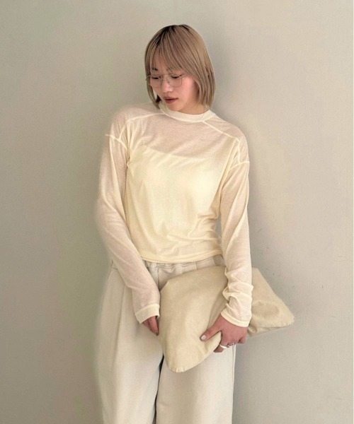 TODAYFUL（トゥデイフル）の「Hightwist Gauze Long T-shirts（Tシャツ/カットソー・レディース・セージグリーン/チョコ/インディゴブルー/キナリ・FREE）」の6枚目の写真