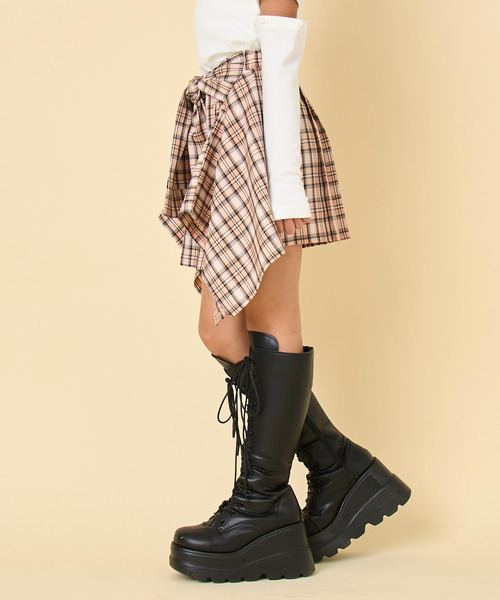 ANAP kids（アナップキッズ）の「腰巻風チェックスカート（スカート・キッズ・ベージュ/ネイビー/ラベンダー・130/120/110）」の5枚目の写真