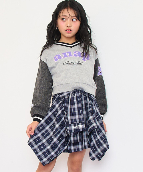 ANAP kids（アナップキッズ）の「腰巻風チェックスカート（スカート・キッズ・ベージュ/ネイビー/ラベンダー・130/120/110）」の13枚目の写真