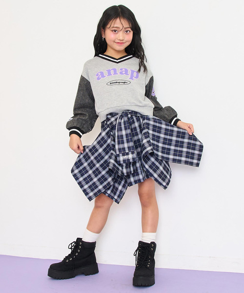 ANAP kids（アナップキッズ）の「腰巻風チェックスカート（スカート・キッズ・ベージュ/ネイビー/ラベンダー・130/120/110）」の15枚目の写真