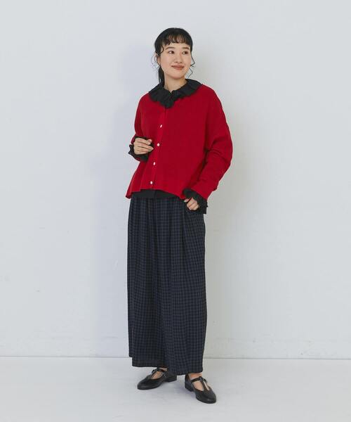 conges payes ADIEU TRISTESSE(コンジェ ペイエ アデュートリステス)の「14G麻綿ワッフル編みVネックカーディガン(カーディガン/ボレロ・レディース・ブラック/ブルー/レッド・FREE)」の7枚目の写真