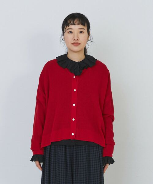 conges payes ADIEU TRISTESSE(コンジェ ペイエ アデュートリステス)の「14G麻綿ワッフル編みVネックカーディガン(カーディガン/ボレロ・レディース・ブラック/ブルー/レッド・FREE)」の9枚目の写真