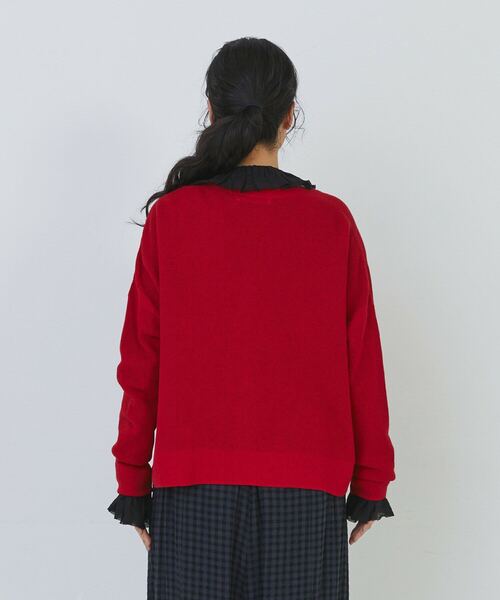 conges payes ADIEU TRISTESSE(コンジェ ペイエ アデュートリステス)の「14G麻綿ワッフル編みVネックカーディガン(カーディガン/ボレロ・レディース・ブラック/ブルー/レッド・FREE)」の11枚目の写真