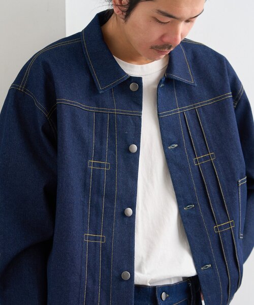 Kastane（カスタネ）の「【一部店舗限定/ユニセックス/S.Mサイズ展開/セットアップ対応】BM 生デニムジャケット（デニムジャケット・レディース・ブルー・MEDIUM/SMALL）」の2枚目の写真