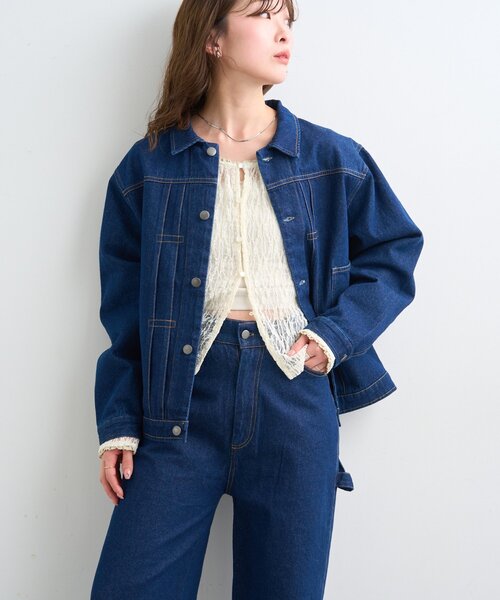 Kastane（カスタネ）の「【一部店舗限定/ユニセックス/S.Mサイズ展開/セットアップ対応】BM 生デニムジャケット（デニムジャケット・レディース・ブルー・MEDIUM/SMALL）」の19枚目の写真