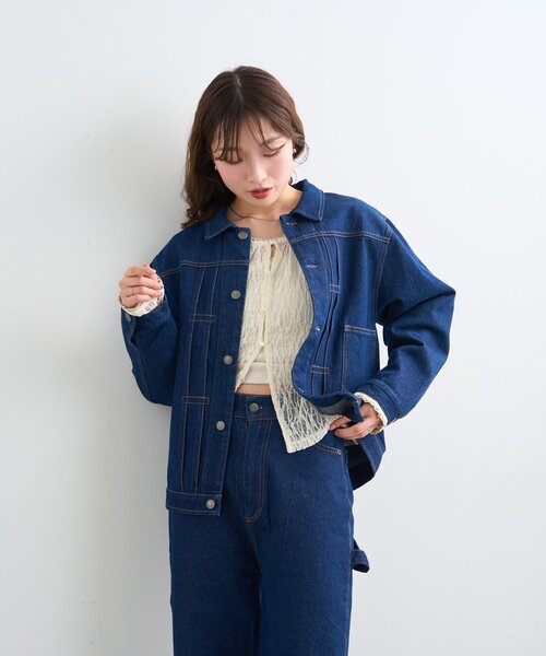 Kastane（カスタネ）の「【一部店舗限定/ユニセックス/S.Mサイズ展開/セットアップ対応】BM 生デニムジャケット（デニムジャケット・レディース・ブルー・MEDIUM/SMALL）」の20枚目の写真