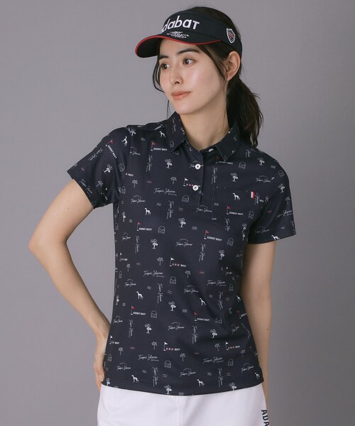adabat（アダバット）の「【ADABAT NAVY】ロゴサマープリント半袖ポロシャツ（Tシャツ/カットソー・レディース・ネイビー系/ホワイト系1/ブルー系5・42/40/38/36）」の2枚目の写真