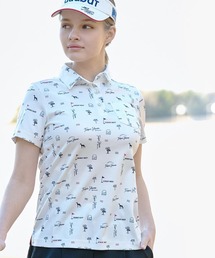 【ADABAT NAVY】吸水速乾/UVカット ロゴサマープリント半袖ポロシャツ