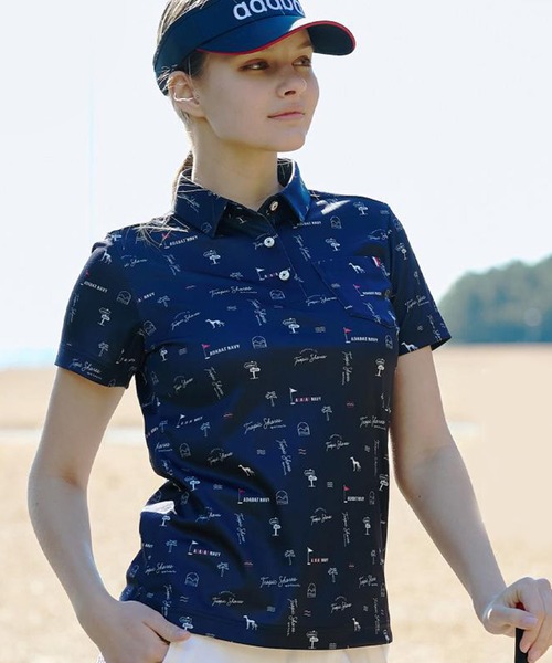 adabat(アダバット)の「【ADABAT NAVY】吸水速乾/UVカット ロゴサマープリント半袖ポロシャツ(Tシャツ/カットソー・レディース・ネイビー系/ホワイト系1/ブルー系5・42/40/38/36)」の2枚目の写真