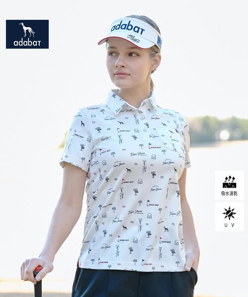 adabat(アダバット)の「【ADABAT NAVY】吸水速乾/UVカット ロゴサマープリント半袖ポロシャツ(Tシャツ/カットソー・レディース・ネイビー系/ホワイト系1/ブルー系5・42/40/38/36)」の6枚目の写真