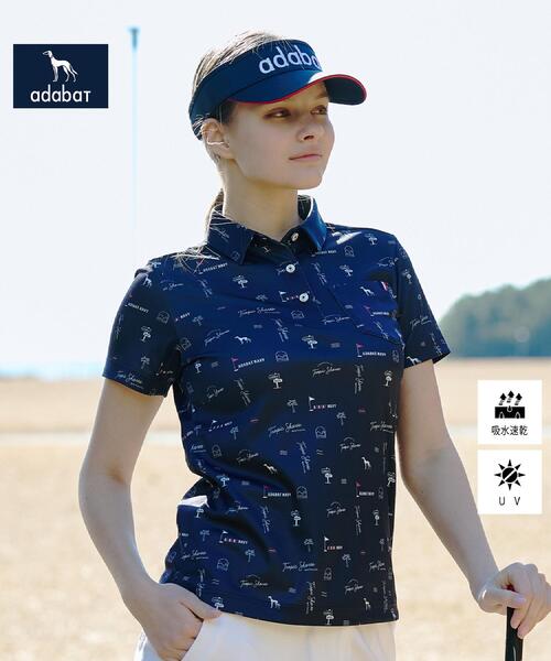 adabat(アダバット)の「【ADABAT NAVY】吸水速乾/UVカット ロゴサマープリント半袖ポロシャツ(Tシャツ/カットソー・レディース・ネイビー系/ホワイト系1/ブルー系5・42/40/38/36)」の5枚目の写真