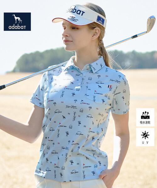 adabat(アダバット)の「【ADABAT NAVY】吸水速乾/UVカット ロゴサマープリント半袖ポロシャツ(Tシャツ/カットソー・レディース・ネイビー系/ホワイト系1/ブルー系5・42/40/38/36)」の4枚目の写真