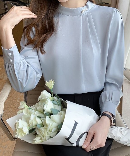 Beststore(ベストストア)の「パール付きキーネック トップス シャツブラウス(シャツ/ブラウス・レディース・ブラック/ブルー/ホワイト・M/L)」の7枚目の写真