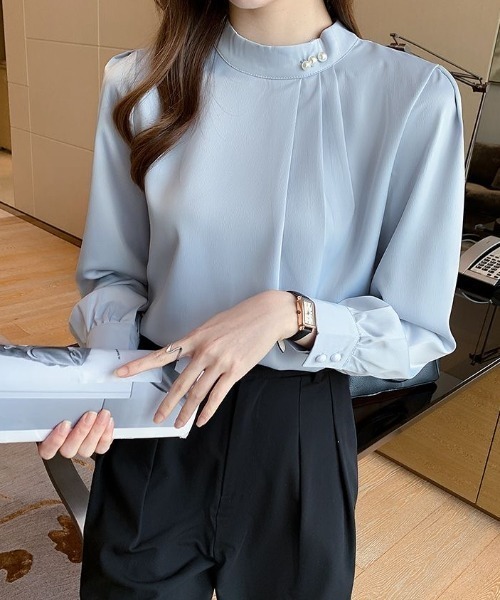 Beststore(ベストストア)の「パール付きキーネック トップス シャツブラウス(シャツ/ブラウス・レディース・ブラック/ブルー/ホワイト・M/L)」の8枚目の写真