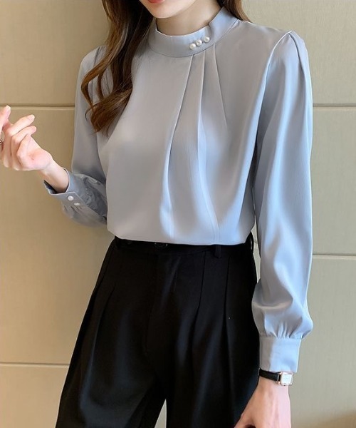Beststore(ベストストア)の「パール付きキーネック トップス シャツブラウス(シャツ/ブラウス・レディース・ブラック/ブルー/ホワイト・M/L)」の9枚目の写真