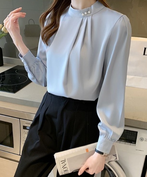 Beststore(ベストストア)の「パール付きキーネック トップス シャツブラウス(シャツ/ブラウス・レディース・ブラック/ブルー/ホワイト・M/L)」の10枚目の写真