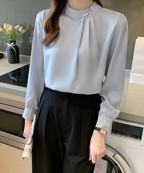Beststore(ベストストア)の「パール付きキーネック トップス シャツブラウス(シャツ/ブラウス・レディース・ブラック/ブルー/ホワイト・M/L)」の11枚目の写真