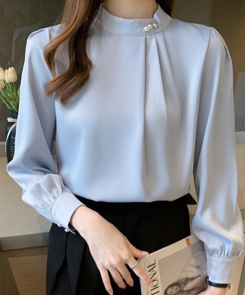 Beststore(ベストストア)の「パール付きキーネック トップス シャツブラウス(シャツ/ブラウス・レディース・ブラック/ブルー/ホワイト・M/L)」の5枚目の写真