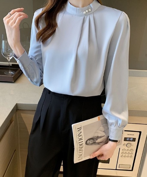 Beststore(ベストストア)の「パール付きキーネック トップス シャツブラウス(シャツ/ブラウス・レディース・ブラック/ブルー/ホワイト・M/L)」の12枚目の写真