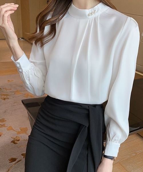 Beststore(ベストストア)の「パール付きキーネック トップス シャツブラウス(シャツ/ブラウス・レディース・ブラック/ブルー/ホワイト・M/L)」の17枚目の写真