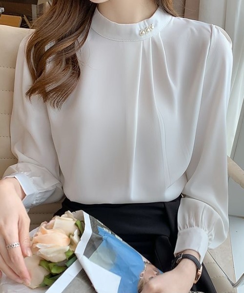 Beststore(ベストストア)の「パール付きキーネック トップス シャツブラウス(シャツ/ブラウス・レディース・ブラック/ブルー/ホワイト・M/L)」の16枚目の写真
