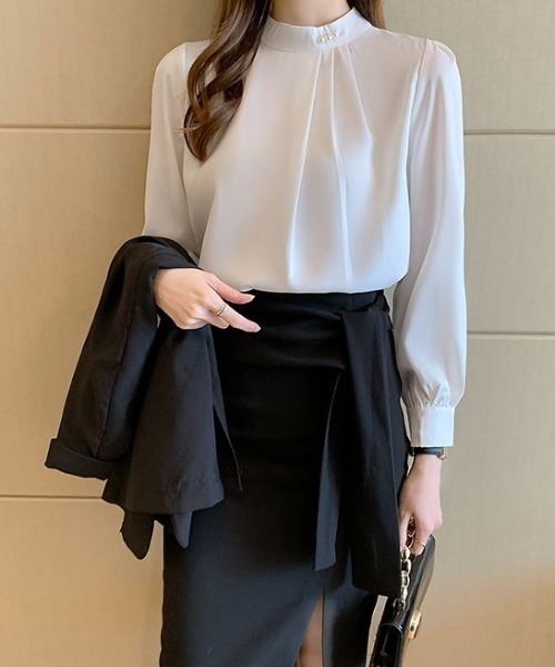 Beststore(ベストストア)の「パール付きキーネック トップス シャツブラウス(シャツ/ブラウス・レディース・ブラック/ブルー/ホワイト・M/L)」の20枚目の写真