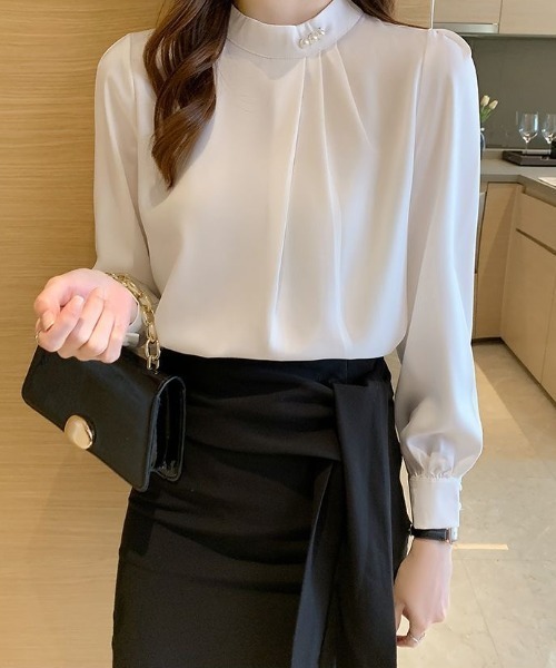 Beststore(ベストストア)の「パール付きキーネック トップス シャツブラウス(シャツ/ブラウス・レディース・ブラック/ブルー/ホワイト・M/L)」の21枚目の写真
