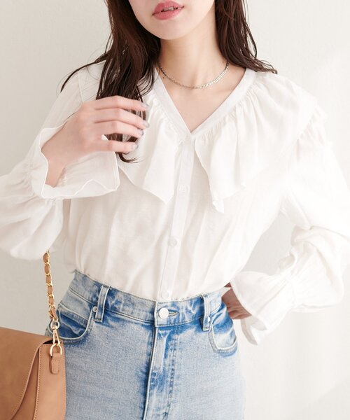 natural couture（ナチュラルクチュール）の「フリルカラーブラウス（シャツ/ブラウス・レディース・ブルー系その他/ブラック系その他/オフホワイト・FREE）」の14枚目の写真