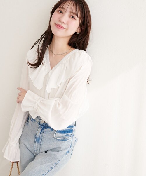 natural couture（ナチュラルクチュール）の「フリルカラーブラウス（シャツ/ブラウス・レディース・ブルー系その他/ブラック系その他/オフホワイト・FREE）」の16枚目の写真