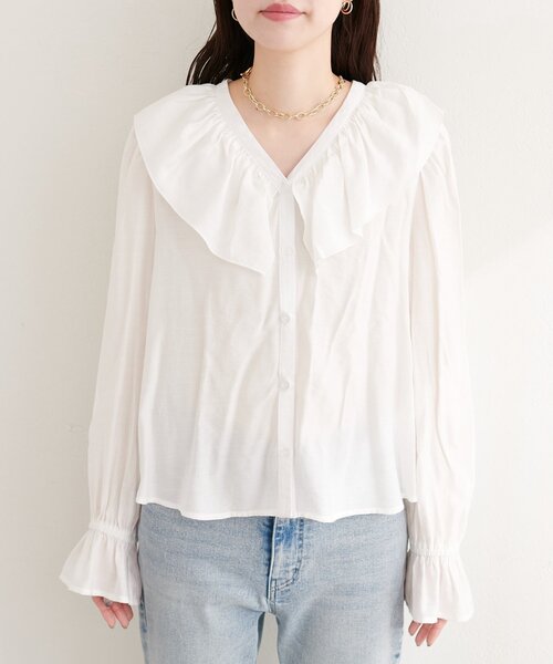 natural couture（ナチュラルクチュール）の「フリルカラーブラウス（シャツ/ブラウス・レディース・ブルー系その他/ブラック系その他/オフホワイト・FREE）」の20枚目の写真