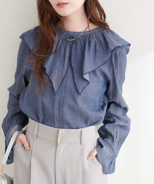 natural couture（ナチュラルクチュール）の「フリルカラーブラウス（シャツ/ブラウス・レディース・ブルー系その他/ブラック系その他/オフホワイト・FREE）」の10枚目の写真