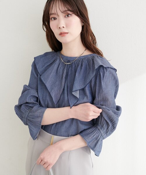 natural couture（ナチュラルクチュール）の「フリルカラーブラウス（シャツ/ブラウス・レディース・ブルー系その他/ブラック系その他/オフホワイト・FREE）」の11枚目の写真