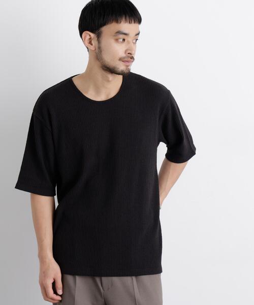 NANO universe(ナノユニバース)の「強撚ループヤーン針抜きストレッチ Tシャツ(Tシャツ/カットソー・メンズ・ライトブラウン/ブラック・M/L)」の2枚目の写真