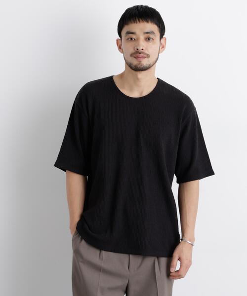 NANO universe(ナノユニバース)の「強撚ループヤーン針抜きストレッチ Tシャツ(Tシャツ/カットソー・メンズ・ライトブラウン/ブラック・M/L)」の3枚目の写真