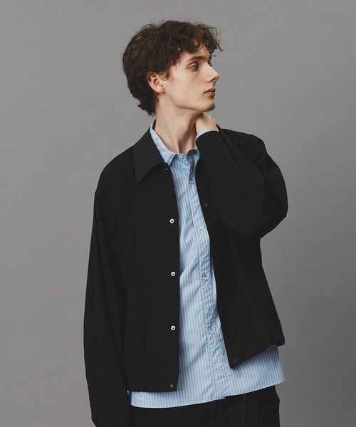 PUBLIC TOKYO（パブリックトウキョウ）の「ブラッシュドカラーオーバーコーチブルゾン /春服/切り替え/ストレッチ/伸縮性/アウター（ブルゾン・メンズ・ベージュ/ブラック・2/1）」の2枚目の写真