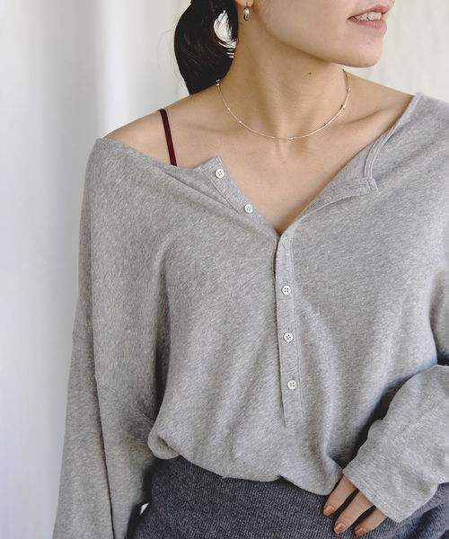 EMILY WEEK(エミリーウィーク)の「《追加》Foggyコットン2WAYプルオーバー(Tシャツ/カットソー・レディース・グレー/ホワイト・FREE)」の1枚目の写真