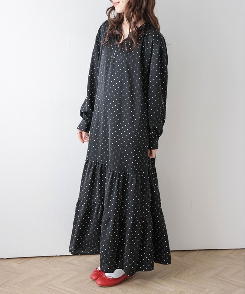 SUGAR BISKET(シュガービスケット)の「ドット柄or小花柄ティアードワンピース(ワンピース・レディース・ブラック系2/アイボリー系2/ブラック系1/アイボリー系1・LONG/SHORT)」の10枚目の写真