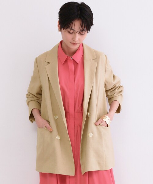 OPAQUE.CLIP(オペークドットクリップ)の「ダブルブレストジャケット【洗える/UVケア/防シワ加工/接触冷感】(テーラードジャケット・レディース・ライトベージュ/ネイビー/ベージュ・40/38/36)」の2枚目の写真