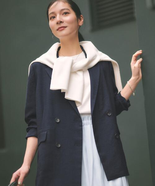 OPAQUE.CLIP(オペークドットクリップ)の「ダブルブレストジャケット【洗える/UVケア/防シワ加工/接触冷感】(テーラードジャケット・レディース・ライトベージュ/ネイビー/ベージュ・40/38/36)」の1枚目の写真