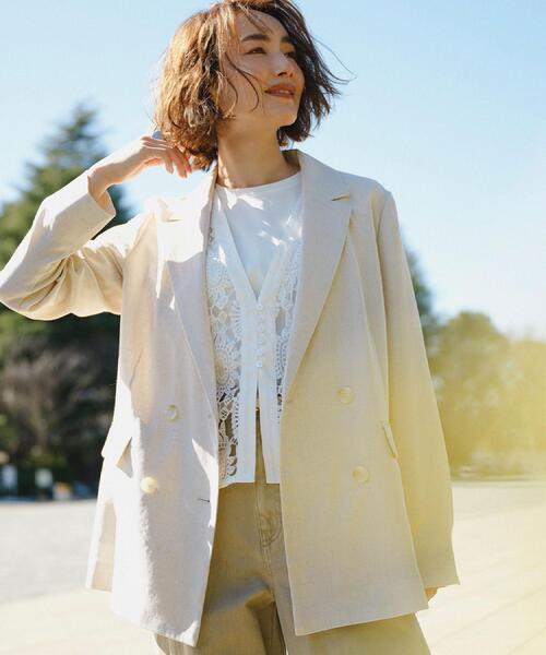 OPAQUE.CLIP(オペークドットクリップ)の「ダブルブレストジャケット【洗える/UVケア/防シワ加工/接触冷感】(テーラードジャケット・レディース・ライトベージュ/ネイビー/ベージュ・40/38/36)」の10枚目の写真