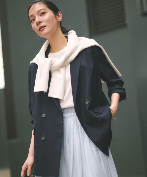 OPAQUE.CLIP(オペークドットクリップ)の「ダブルブレストジャケット【洗える/UVケア/防シワ加工/接触冷感】(テーラードジャケット・レディース・ライトベージュ/ネイビー/ベージュ・40/38/36)」の12枚目の写真