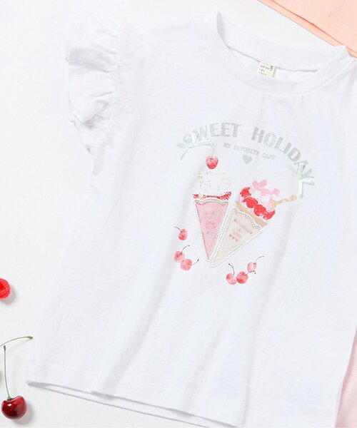 apres les cours(アプレレクール)の「スイーツモチーフTシャツ(Tシャツ/カットソー・キッズ・オレンジ/ピンク/サックスブルー/オフホワイト・80/90/100/110/120/130/140)」の2枚目の写真