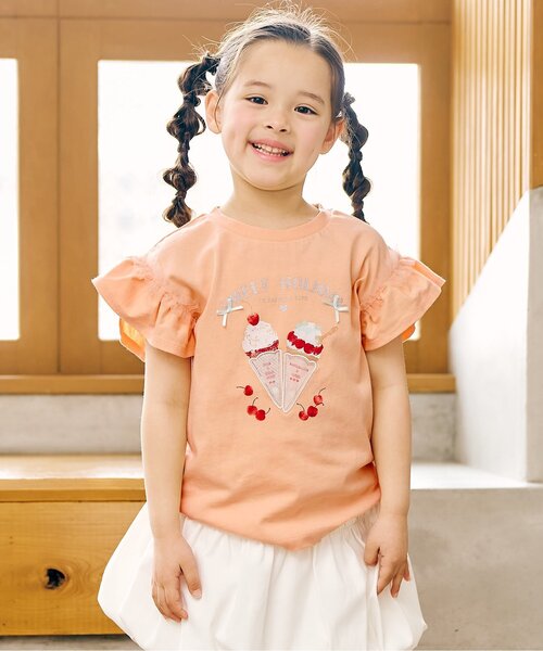 apres les cours(アプレレクール)の「スイーツモチーフTシャツ(Tシャツ/カットソー・キッズ・オレンジ/ピンク/サックスブルー/オフホワイト・80/90/100/110/120/130/140)」の1枚目の写真