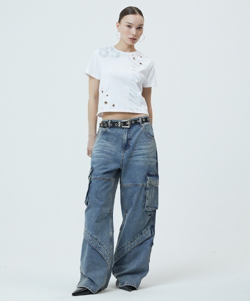 MAHAGRID(マハグリッド)の「『mahagrid/マハグリッド』TRUTH EYELET TEE/トゥルース アイレット Tシャツ(Tシャツ/カットソー・レディース・ホワイト/ブラック・XS)」の3枚目の写真
