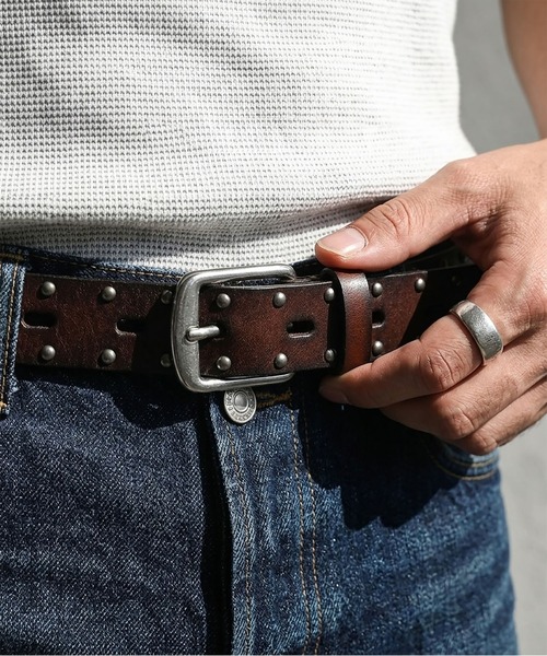 Editors Draw（エディターズドロー）の「30mm レザースタッズベルト（ベルト・メンズ・ダークブラウン/ブラック・FREE）」の2枚目の写真