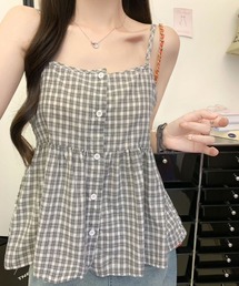 チェック柄ペプラムキャミソール