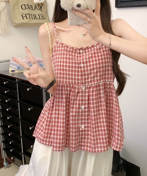 NANEA(ナネア)の「チェック柄ペプラムキャミソール(キャミソール・レディース・レッド/ブラック・フリー)」の9枚目の写真